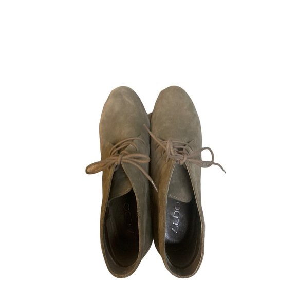 -ALDO Tan Suede Lace Up/Tie Up Almond Toe Block Heel Bootie-Size 7 - Picture 3 of 15